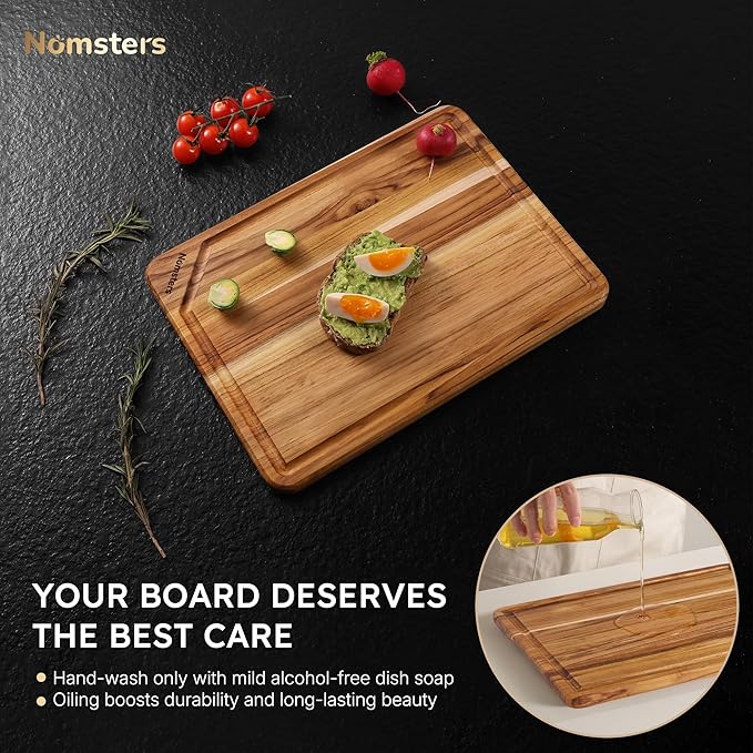Teak Wood Cutting Board for Kitchen 13inch Charcuterie Board Serving Heavy Duty