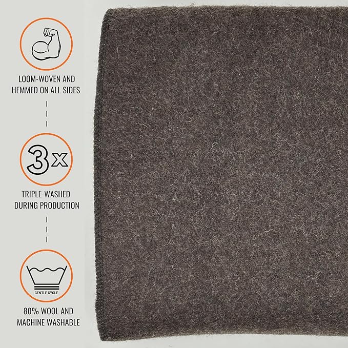 Arcturus Military Wool Blanket - Warm, Thick, Washable - Great for Outdoors, Camping, Stadium Blanket, Picnics, Travel - Car & Bushcraft Survival Kits