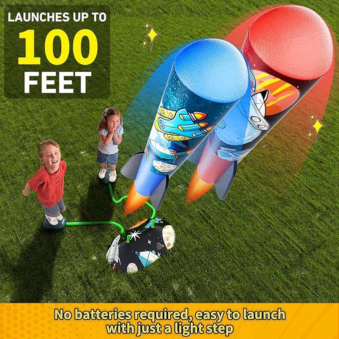 Multi-Color Rocket Launcher for Kids - Foam Blaster Set with 10 Rockets, Soars Up to 100 Feet - Birthday & Christmas Toys for Boys & Girls Age 3-12