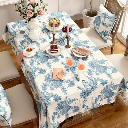 patdrea Designer Vintage Cyan Extra Long Tablecloth for Rectangle Table,Linen Ancient Castle and Manor Pattern Tablecloths,Decor for Kitchen Dining Christmas,Thanksgiving,67"x118"-Lucerne a