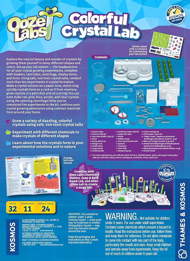 Thames & Kosmos Ooze Labs Colorful Crystal Lab STEM Experiment Kit & Lab Setup | Awesome Geometric Crystals, Dazzling Displays, with 11 Shiny, Sparkly, Safe Experiments | Stickers to Decorate Your Lab