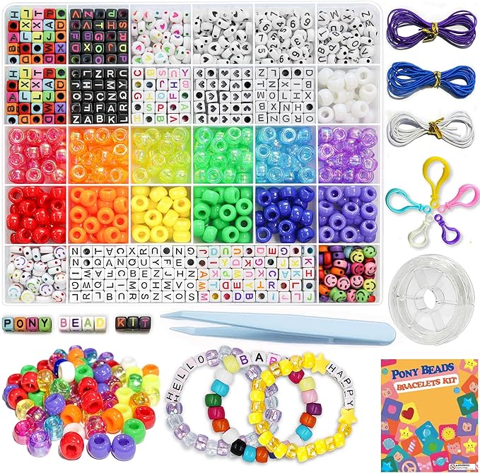LIS HEGENSA 1300 Pcs DIY Childrens Crafts Beads Friendship Bracelet Kit, with Pony Beads Letter Beads and Bracelet Making Kit, Colorful Charms, Used for Custom Necklace Bracelets and Jewelry Decor