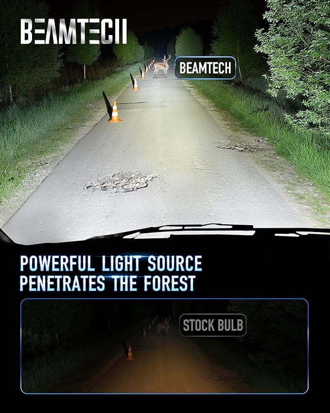 BEAMTECH 9007 Bulbs, 900% Brighter Canbus Ready 6500K White Light or Fog Light, 2 Bulbs.