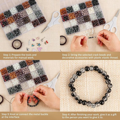 XSEINO About 1200PCS 6mm Glass Beads Bracelet Making Kit,24 Assorted Black and White Series Colorful Crystal Beads for Bracelet and Jewelry Making and DIY Crafts,Friendship Bracelets