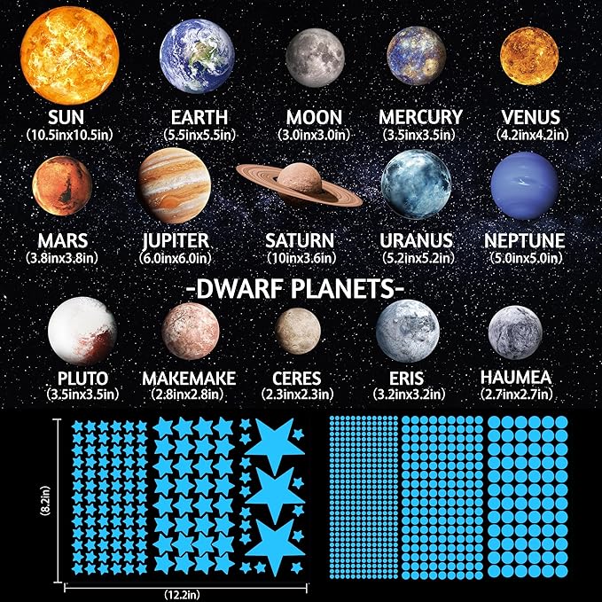 Solar System Wall Decals Glow in The Dark Stars 780 PCS, Glowing Planets Stickers for Ceiling, Nursery Wall Stickers for Bedroom, Kids Room Decorations (Blue)