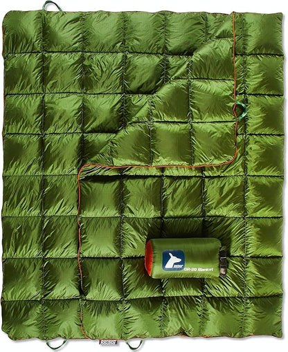Horizon Hound Down Camping Blanket - Outdoor Travel Quilt | Sustainable, Insulated, Lightweight & Warm Gear for Sleep, Camping, Stadium, Hiking & Festivals | Water Resistant, Packable & Compact