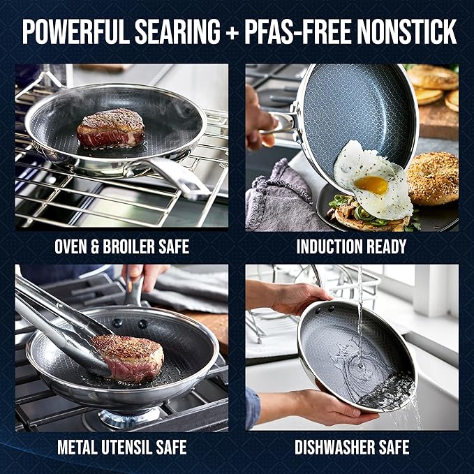Blue Diamond Hybrid Nonstick Stainless Steel 10” Frying Pan, PFAS-Free Ceramic