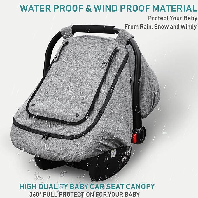 Waterproof Baby Car Seat Cover，YVMVDV Patented Cold Weather Carseat Cover for Babies,Infant Car Seat Cover Canopy for Boy Girls,Windproof Car Seat Canopy for Boys & Girls, Keeps Babies Warm