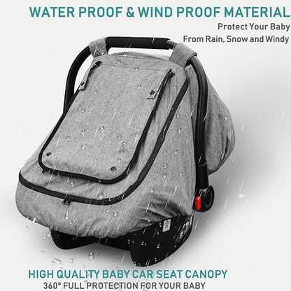 Waterproof Baby Car Seat Cover，YVMVDV Patented Cold Weather Carseat Cover for Babies,Infant Car Seat Cover Canopy for Boy Girls,Windproof Car Seat Canopy for Boys & Girls, Keeps Babies Warm