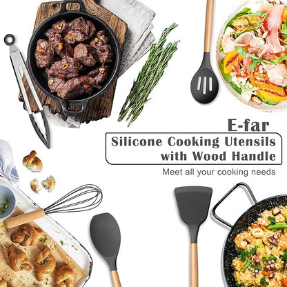 E-far Gray Silicone Cooking Utensils Set, 10-Piece Kitchen Utensils Set