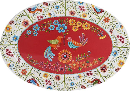 Bico Red Spring Bird Ceramic 16 inch Oval Platter, Microwave & Dishwasher Safe