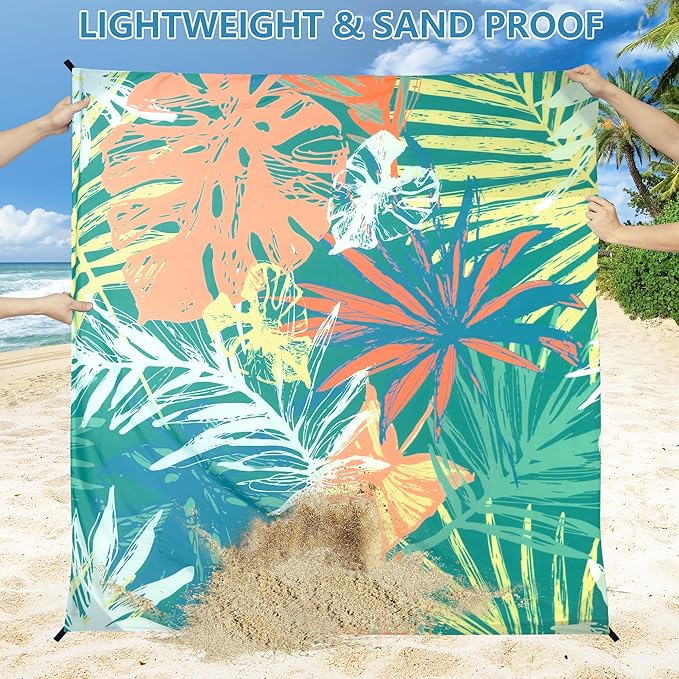 Beach Blanket Waterproof Sandproof Beach Mat 79" X 83"/10'x9'for 2-8 Adults Quick Drying Outdoor Picnic Mat Beach Accessories for Travel, Camping, Hiking
