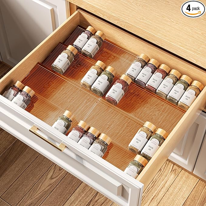 MUDEELA Clear Spice Drawer Organizer, 4 Tier- 2 Set Spice Rack