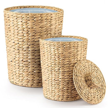 Set of 2 Wicker Trash Can with Lid