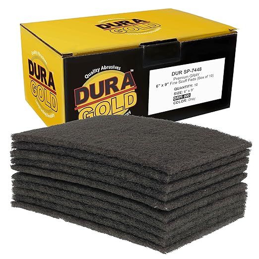 Dura-Gold Premium 6" x 9" Gray Ultra Fine General Purpose Scuff Pads, Box of 10 - Final Scuffing, Scouring, Sanding, Cleaning, Paint Color Blend Prep, Surface Adhesion Preparation, Automotive Autobody