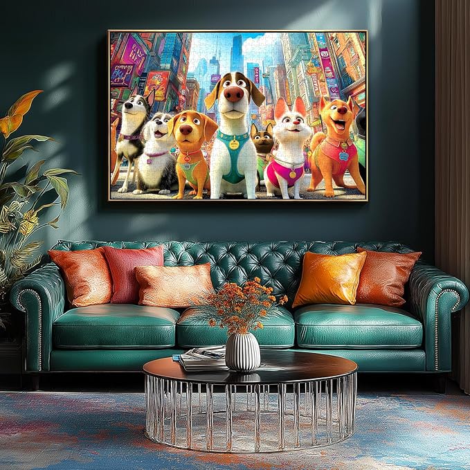 Blueforest 1000 Piece Jigsaw Puzzle for Adults, Cute Cartoon Dogs in City Street, Fun Unique Adult Puzzles for Relaxation & Family Activity 27.5x19.7 Inch