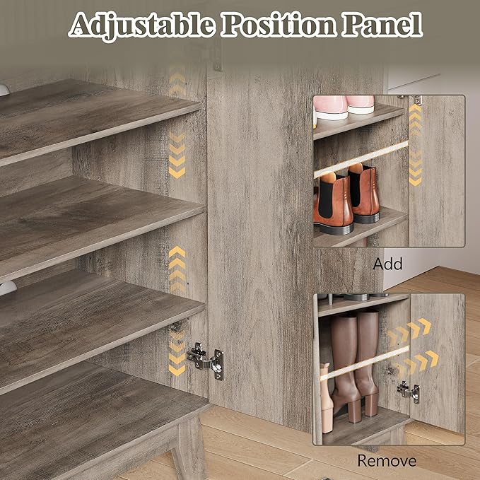 Shoe Cabinet Storage for Entryway, 4 Tier Fluted Shoe Storage Cabinet