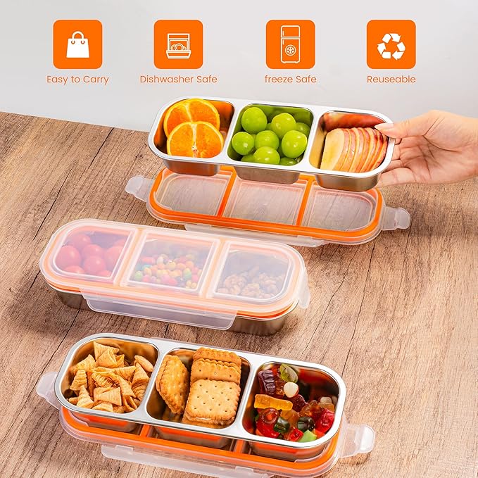 Bandesun Stainless Steel Snack Containers for Kids & Adults, 1 Pack Leek Proof Metal Bento Lunch Box with with lids, Lunchable Containers for Travel, School, Home - Stackable Bento Snack Box