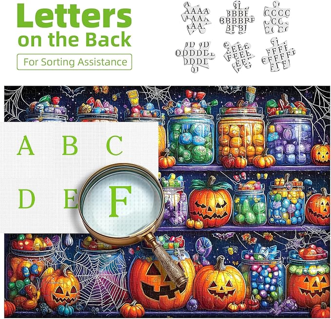 Halloween Candy Jars 1000 Piece Puzzle for Adults Spooky Night Mason Jars Challenging Jigsaw Puzzles for Adults Family Game Night (27"x19")