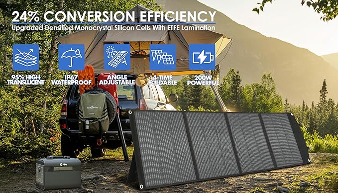 PPQ 200W Portable Solar Panel Kit 18V/12A,14lb Foldable Briefcase Solar Charger w/ 24% Efficiency,4 Cables & 16 Outputs for All Camping Power Station, RV Battery, Phones, IP67 Waterproof