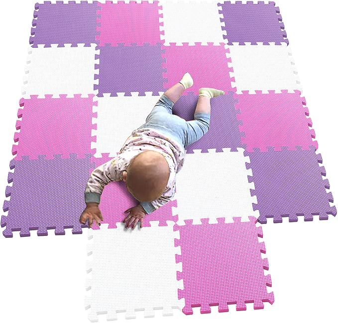 MQIAOHAM® 18 Pieces Puzzle Play Mats, Soft Baby Play Mat, Kids Interlocking Foam Floor Tiles, Toddlers Carpet Playmats G301018-101103111