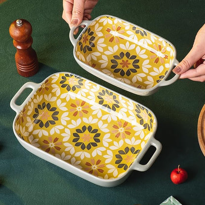 ONCCI Ceramic Baking Dish Set, 2-Piece Hand-painted Porcelain Rectangular