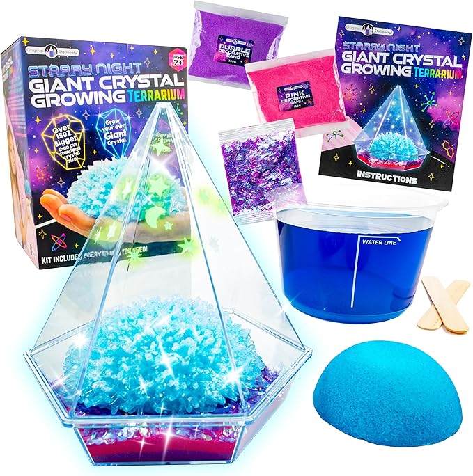 Original Stationery Starry Night Giant Crystal Growing Terrarium Kit for Kids, Fun Crystal Growing Kit with Glow in The Dark Stickers and Glitters, Awesome Gift Idea and Science Kits, Ages 3-14