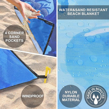 WIWIGO Beach Blanket Waterproof Sandproof Beach Mat 79" X 83"/10'x9'for 2-8