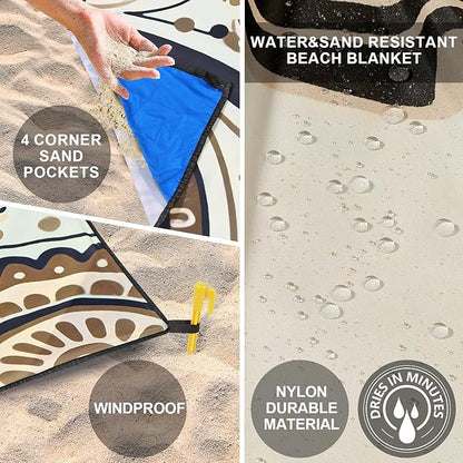 Beach Blanket Waterproof Sandproof Beach Mat 79" X 83"/10'x9'for 2-8 Adults Quick Drying Outdoor Picnic Mat Beach Accessories for Travel, Camping, Hiking