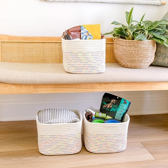 NaturalCozy Storage Cubes 9”x9”x7”Cotton Rope Woven Baskets
