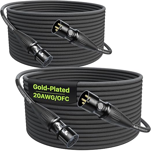 50ft XLR Cable 2 Pack, Professional Gold-Plated Rean Connectors from Neutrik