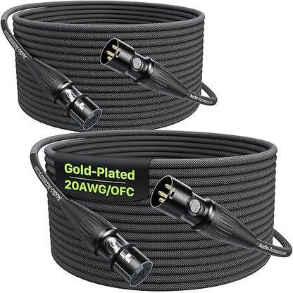 50ft XLR Cable 2 Pack, Professional Gold-Plated Rean Connectors from Neutrik