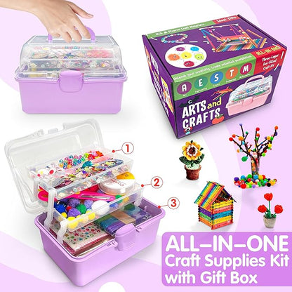 LINAYE 2500+PCS Arts and Crafts Supplies for Kids, DIY Craft Supplies Kit Box for Ages 6-8, Arts and Crafts Kit for Kids, Crafting Supply Set for Girls Boys Birthday Christmas Gifts, Purple