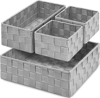 Posprica Drawer Organizer Bins, Woven Strap Storage Box Cube Basket Containers