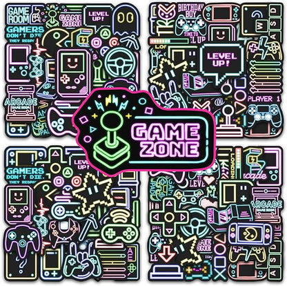 51 Pcs Neon Game Stickers for Kids, Gamer Inspirational Sticker for Water Bottle, Vinyl Waterproof Laptop Decals for Teens Girls Boys, Students Adults Sticker Pack
