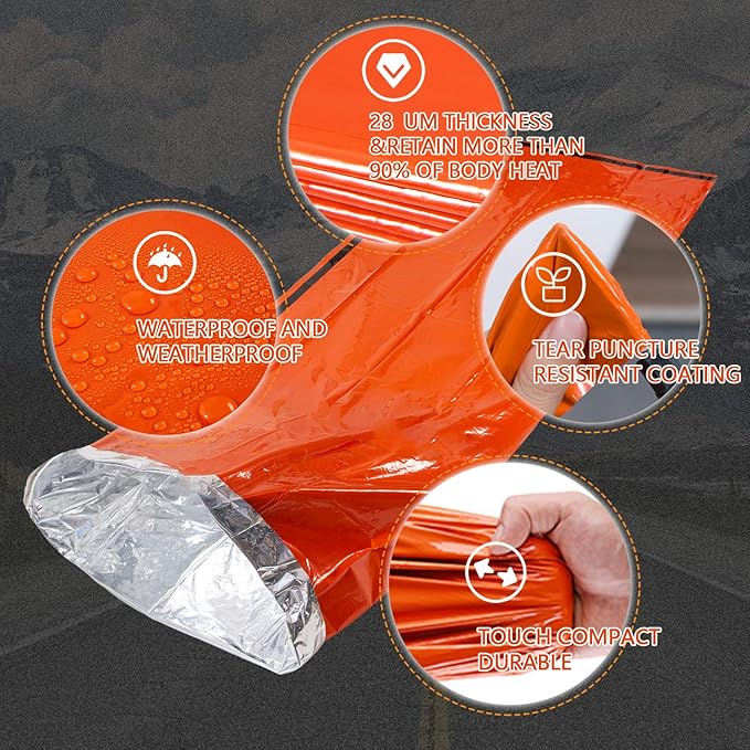 Emergency Sleeping Bag Survival Bivy Sack Use as Emergency Blanket Lightweight Survival Gear for Outdoor Hiking Camping Keep Warm After Earthquakes, Hurricanes and Other disasters