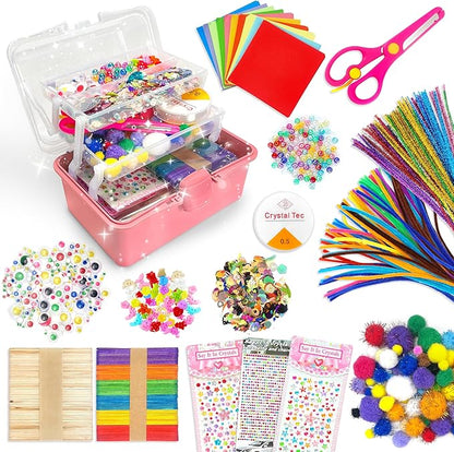 LINAYE 2500+PCS Arts and Crafts Supplies for Kids, DIY Craft Supplies Kit Box for Ages 6-8, Arts and Crafts Kit for Kids, Crafting Supply Set for Girls Boys Birthday Christmas Gifts, Deep Pink