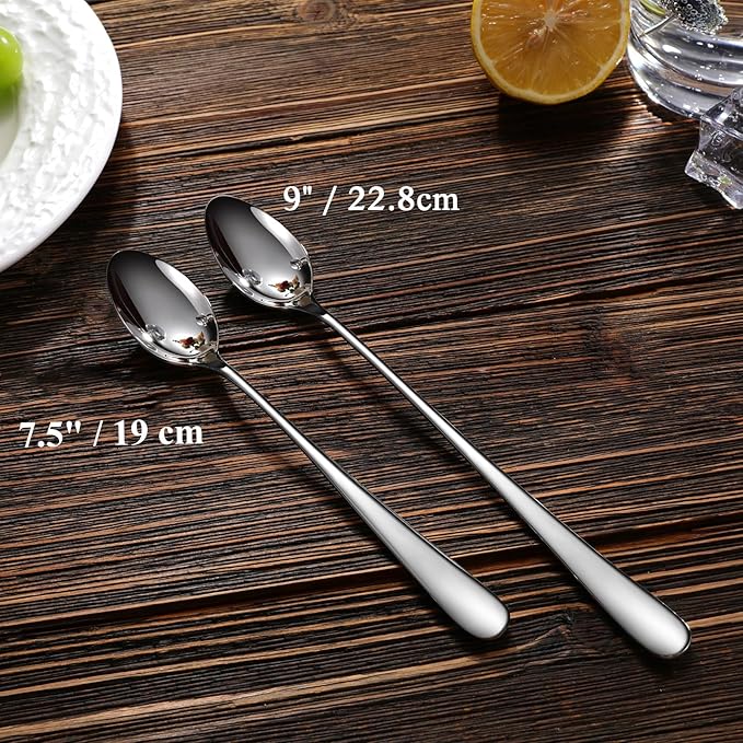 KEAWELL Premium 8-Piece Louise Long Handle Spoons, 18/10 Stainless Steel, Brilliant Mirror Finish, Ideal for Coffee, Cocktails, and Beverages, Dishwasher Safe (7.5 inch, 8)