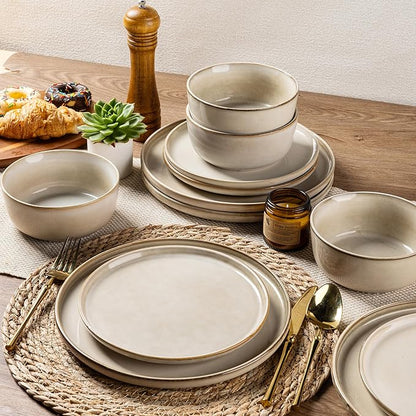 AmorArc Stoneware Dinnerware Sets,Round Reactive Glaze Ceramic Plates and Bowls Set,Highly Scratch Resistant | Dishwasher & Microwave Safe Dishes,Service for 6 (18pc)