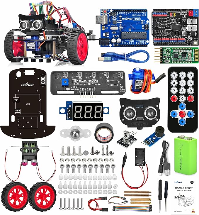 OSOYOO Model 3 Robot Car DIY Starter Kit for Arduino,Educational Motorized Robotics, Remote Control App, Learning How to Code, IOT Mechanical Coding for Teens and Adults