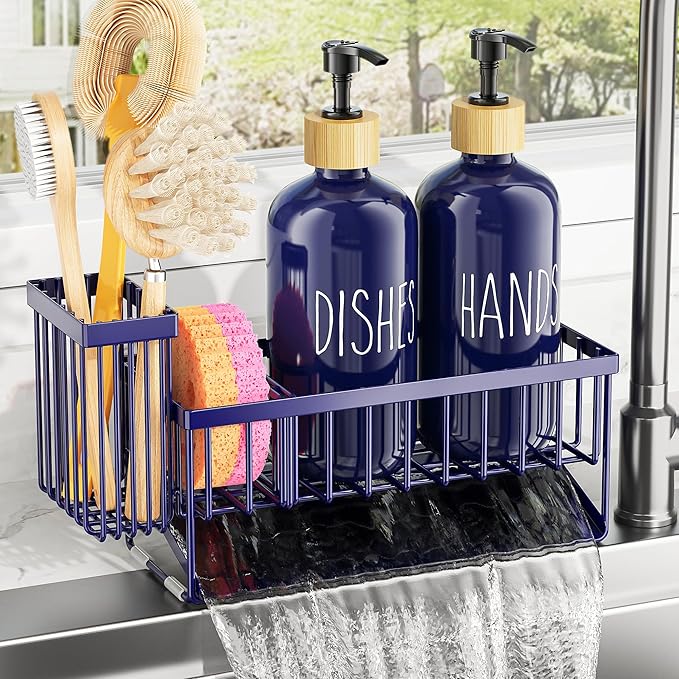 Cisily Navy Blue Kitchen Dish Soap Dispenser, 16 fl Oz Dual Kitchen Soap