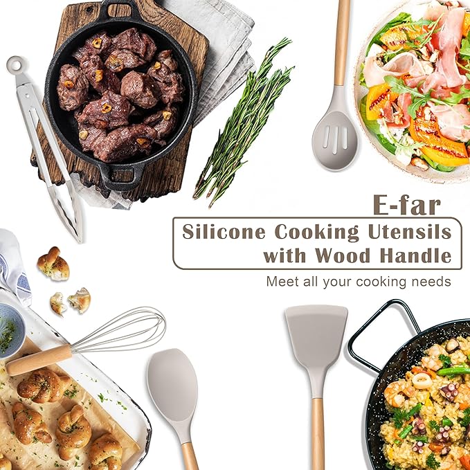 E-far Silicone Cooking Utensils Set, 10-Piece Heat Resistant Kitchen Utensils