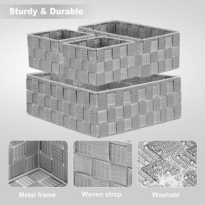 Posprica Drawer Organizer Bins, Woven Strap Storage Box Cube Basket Containers