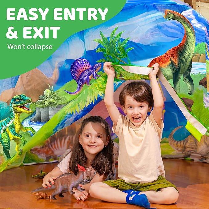 W&O Dino Aerodome with LED Lights - Inflatable Jurassic Fort for Kids Aged 3-12, Inflates in Seconds Creating an Immersive Dinosaur Experience (Fan Not Included)