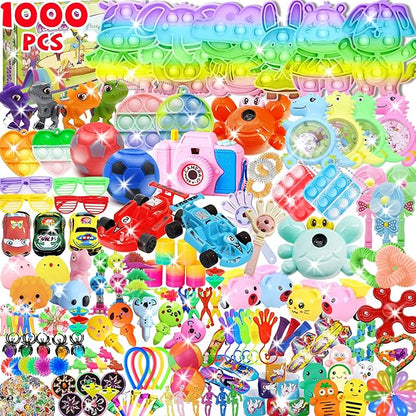 1000+ PCS Party Favors for Kids,Fidget Toys Pack,Christmas Stocking Stuffers,, Birthday Gift, Treasure Box,Goodie Bag Stuffers, Carnival Prizes, Toys Filler Sensory Toy for Classrooom