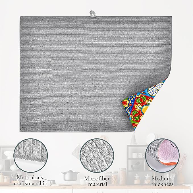 Mexican Tile Dish Drying Mat, Boho Tradicion Drying Rack Pad Countertop Dishes