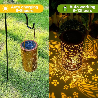Solar Lanterns Outdoor Hanging Lantern Lights,Fairy Metal Decor Lanterns-Waterproof LED Decorative Light for Garden Patio Yard Lawn Backyard Front Porch as Gifts for Mom Grandma Women