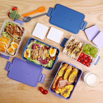 linoroso Stackable Bento Box Adult Lunch Box | Meet All You On-the-Go Needs for Food, Salad and Snack Box, Premium Bento Lunch Box for Adults Include Utensil Set, Dressing Containers - Veri Peri