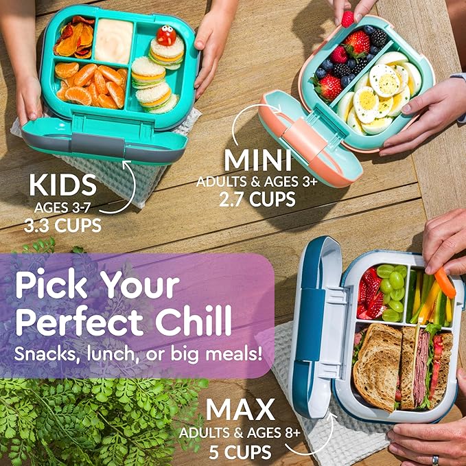 Bentgo Chill Kids Leak-Proof Lunch Box - 4-Compartment Bento Box with Built-In Ice Pack, 3.3 Cup Capacity, PFAS & BPA-Free, Microwave & Dishwasher Safe, Ideal Size for Ages 3 to 7 (Electric Violet)