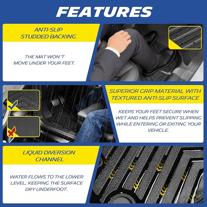 Michelin Vehicle Mat, All-Weather TPE Custom Fit Liner for Tesla Model Y 5 Seat Standard Floor Mats 2025-2027 (3 Piece), Not Fit Premium or Performance, Premier